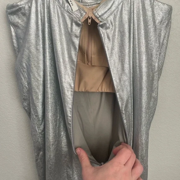 NWT Halston Heritage Strapless Metallic Silver Formal Ball Gown Dress Size 8 - Picture 11 of 15